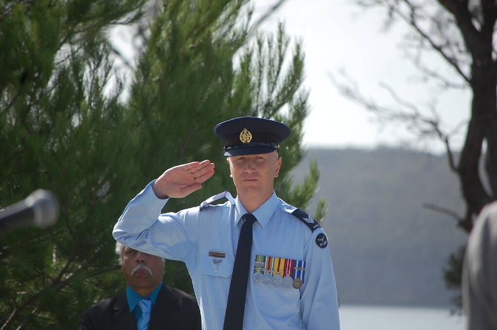 460 Squadron member Michael Shepley at the 11am service at the Eden cenotaph.