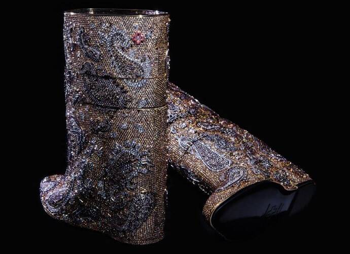 The $3.188million (US) boots encrusted with 39,083 diamonds, as worn by Georgie Staley of Georgie’s Fine Jewellery.