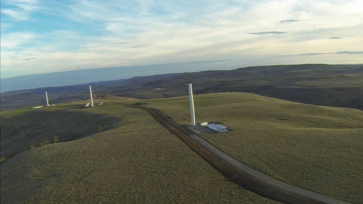 The Boco Rock Wind Farm near Nimmitabel is beginning to take shape. Image: CWP Renewables.