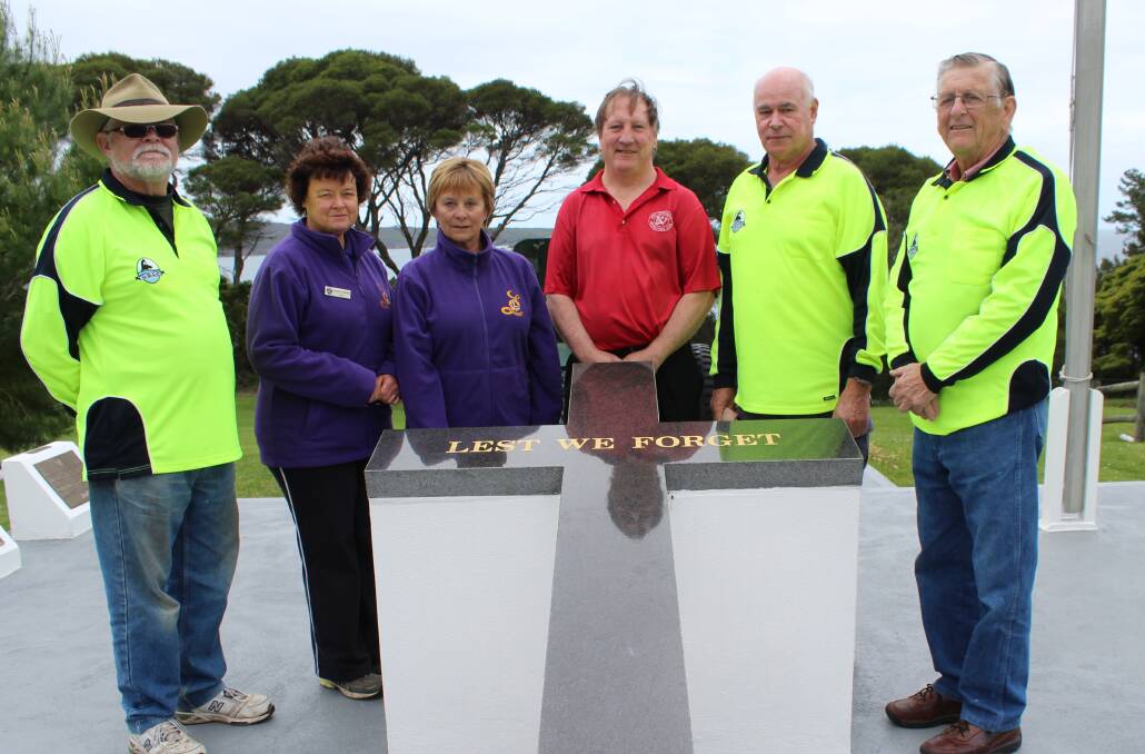 At the Eden cenotaph to check on the Eden memorial walkway’s progress recently are Eden RSL sub-branch president and Essci member Steve Mahoney, Eden Lioness Club representatives Sandra Symonds and Jan Pyke, Eden Fishermen’s Club CEO John Hurst and Essci members Geoff Swane and Jack Dickenson.