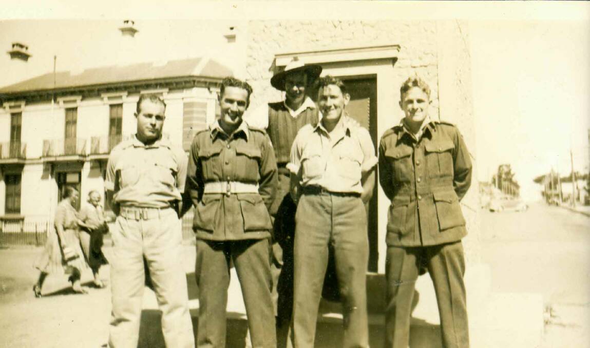 Home on leave in Bega in the 1940s - (from left) Bill Howard, Bob Whyman, Norm Smith, Pat Smith and Andy Stottard. Bega Library is seeking photos like this for its Images of Our History project.