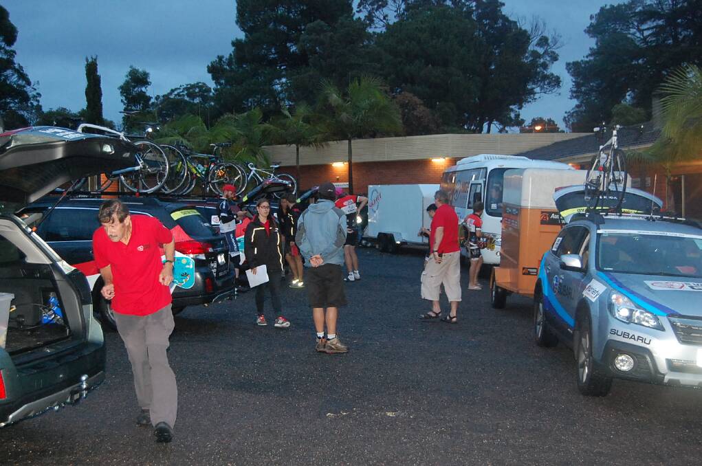 Early morning preparation for Day 5: Variety Cycle participants get ready to head off from the Blue Marlin Resort and Motor Inn.