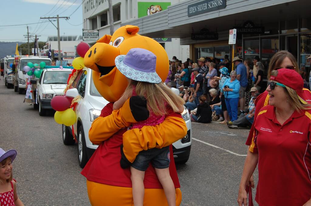 The kids loved the Bendigo Bank pig at the weekend's Eden Whale Festival parade. The parade is just one example of the bank's involvement in the local community, which includes a recent donation to WIRES.