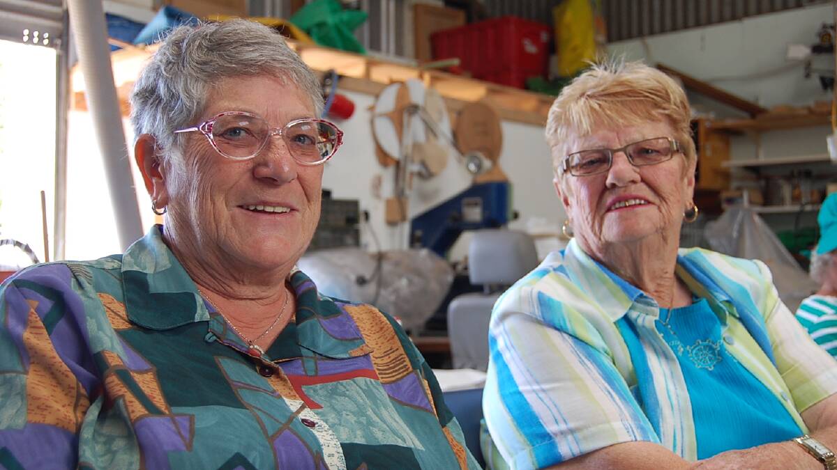 Maureen Hadley (left) and Pamela Hunter at the Eden Men's Shed Seniors Week event.