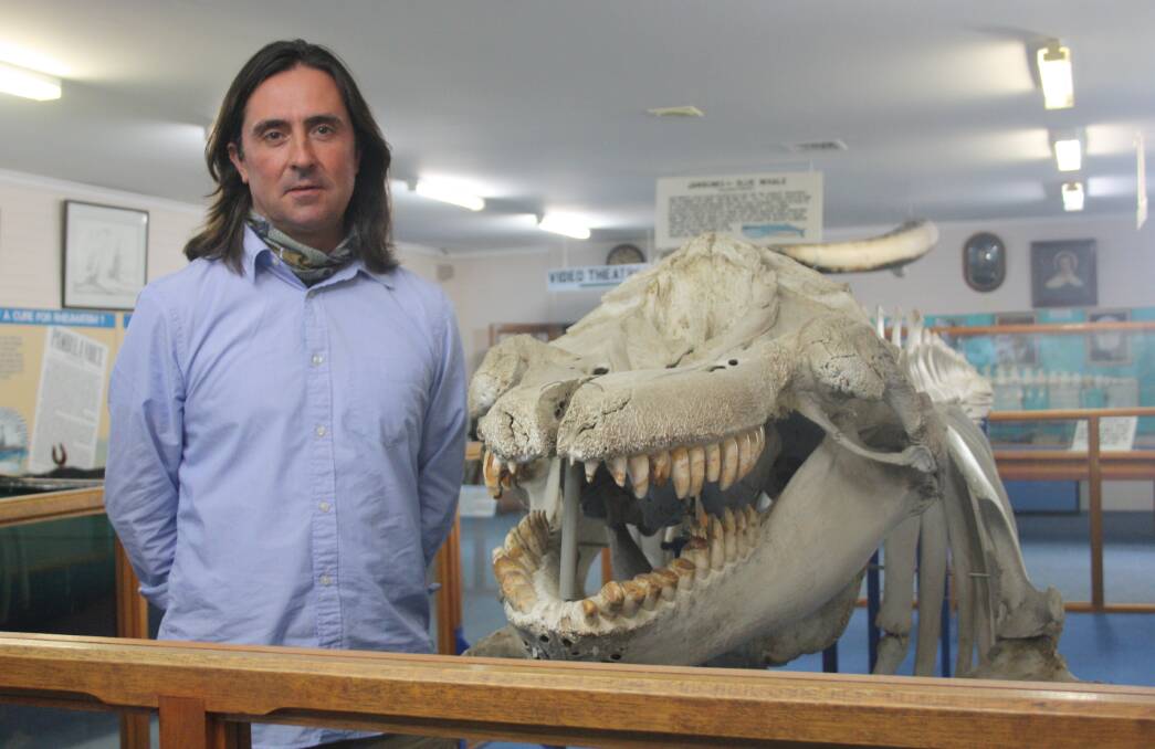 Coast Australia presenter and renowned archaeologist Neil Oliver at the Eden Killer Whale Museum on Tuesday. Image courtesy of Stephanie Rawlings.