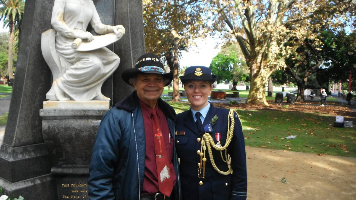 Pastor Ossie Cruse (left) and Flight Lieutenant Nerita Lewis represented Eden at an indigenous commemorative service in Sydney on ANZAC Day.