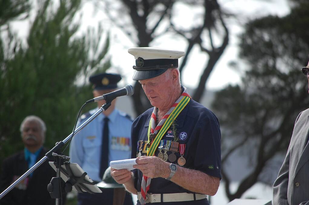 Nev Cowgill at the ANZAC Day 11am service at the Eden cenotaph.