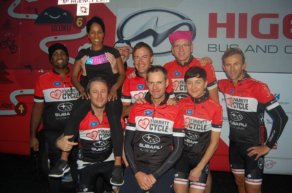Some of the Variety cycle team; (back, from left) Ramesh Sathiah, Sumi Hebbes, Steve "Mothy" Jarvin, Christopher Mapp, "J.D." and Stefano Ferro, and (front, from left) Simon O'Brien, Simon Kane and Stefanie Haussler.