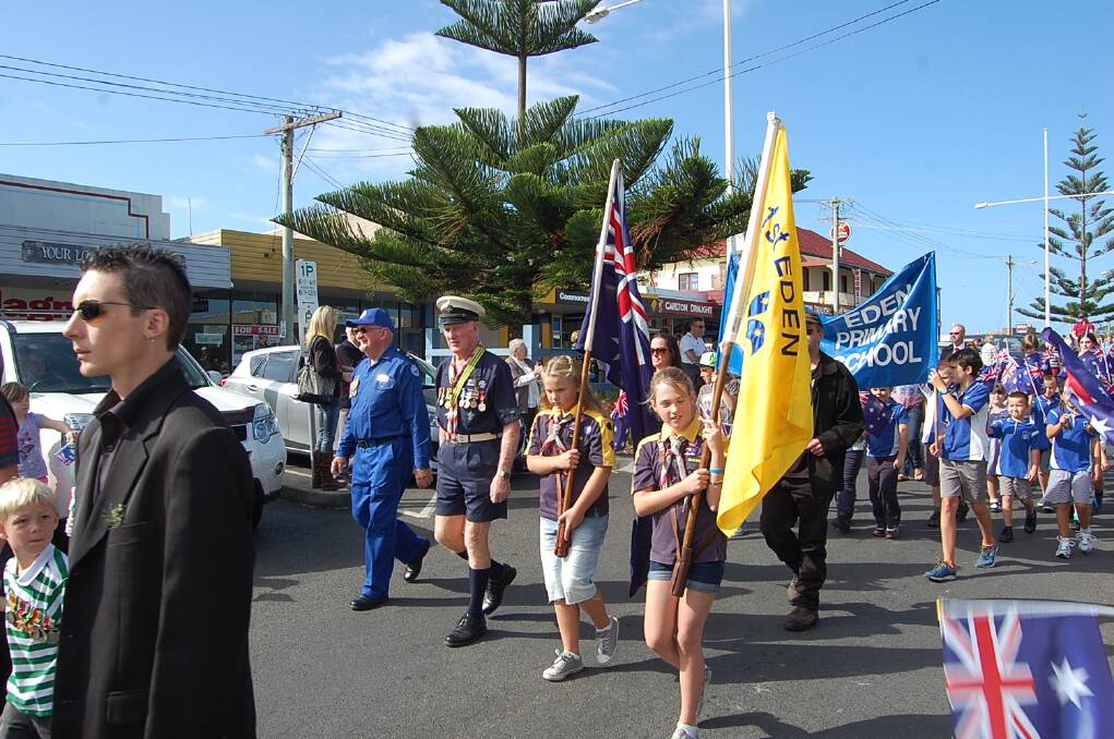 The 2014 ANZAC Day march through Eden in full swing.