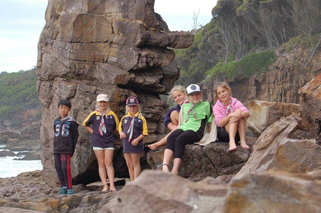 Eden Cub Scouts (from left) Ethan Mam, Ashley and Jasmin Brunette, Tanner Upton, Eden Hayes-Elliott and Imogen Webster during their hike last weekend.