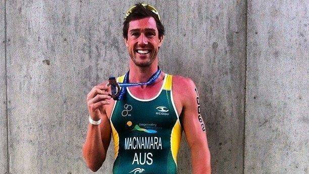 • Andrew MacNamara proudly shows off his bronze medal from the World aquathlon championship after a stunning finish in Edmonton, Canada last week. 