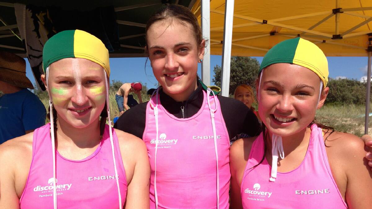 • Pambula competitors Jessie Campbell-Jones, left, Hannah Byrne and 
Georgia Brian joined forces at the junior carnival on the weekend