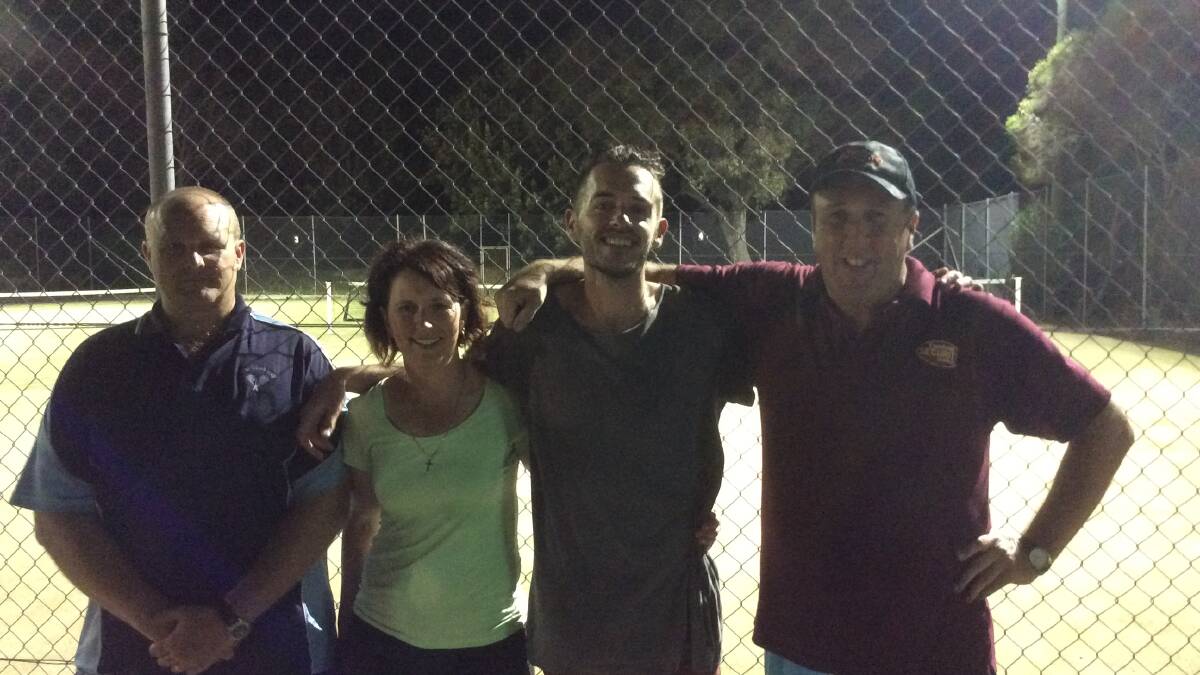 • Winners in the A grade Eden night tennis competition are (from left) Simon Taylor, Louise Thiedeman, Shannon Sutton and Pat Neville.