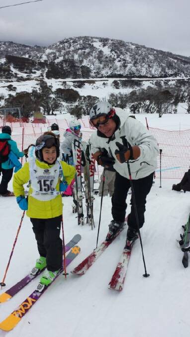 • Towamba Public School student  Mabel Ashburn (left) and coach Rainer Strassberger at the Interschools Snowsports Championships in Perisher recently. 