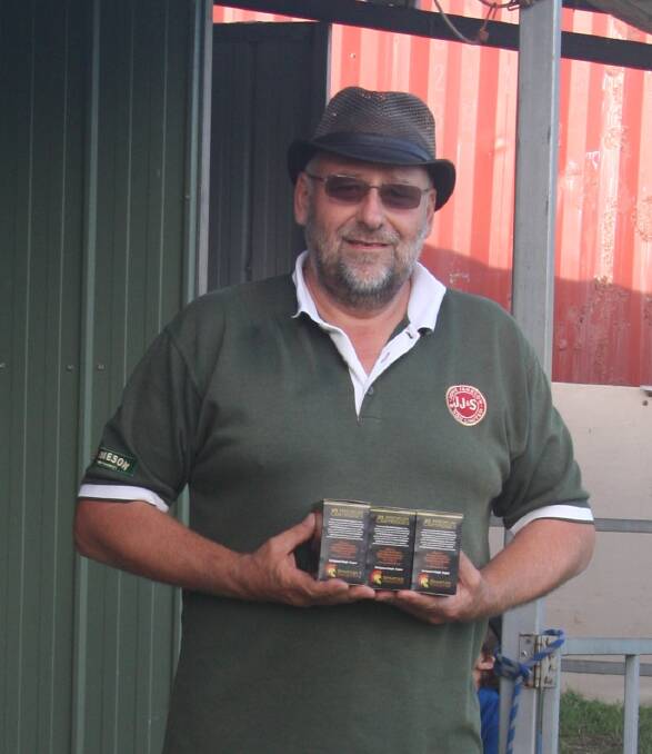 Phil Green -winner AA single barrel, Equal first AA Continental Winner A Grade 50T Ball Trap and shoot High gun with one of his many prizes for the day