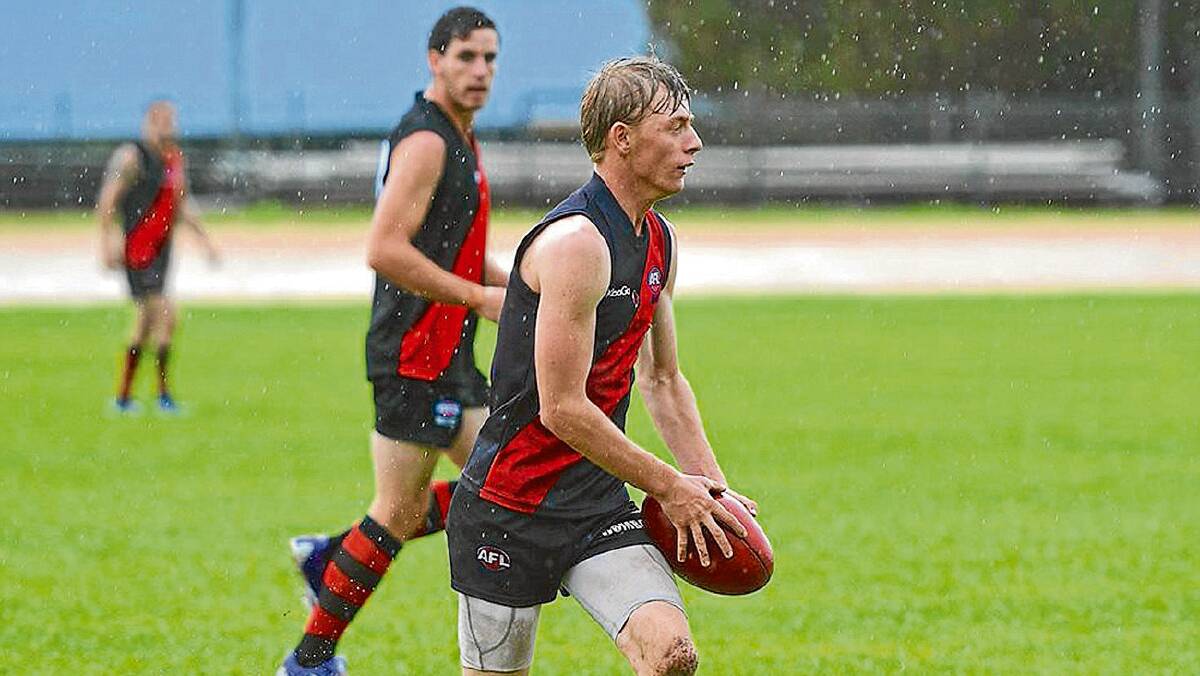 • Bega Bomber Chris Dwyer pushes play forward during the reserve game on Saturday. 