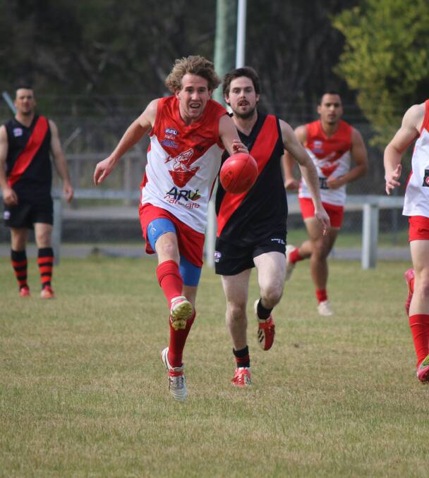 • Ryan ‘Crusher, Turnbull fires a kick out of the backline for the Whalers, with the Eden club wrapping up its best season in five years. 
