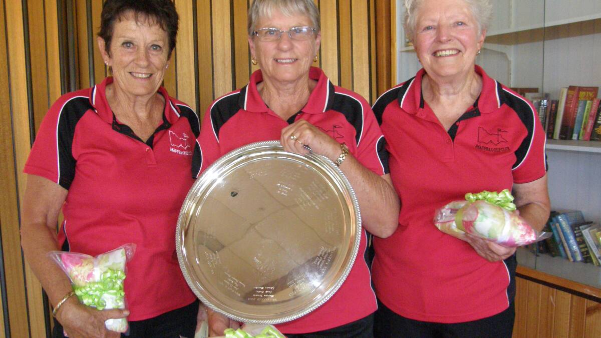 • The Silver Salver winning team, visiting from Maffra are (from left) Janice Marchesi, Rhonda Hall and Fay Moulton.