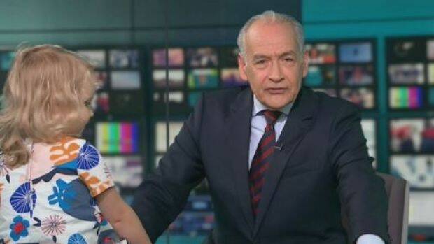 British ITV newsreader Alastair Stewart is upstaged by toddler Iris Wronka during a live TV interview. Photo: Twitter
