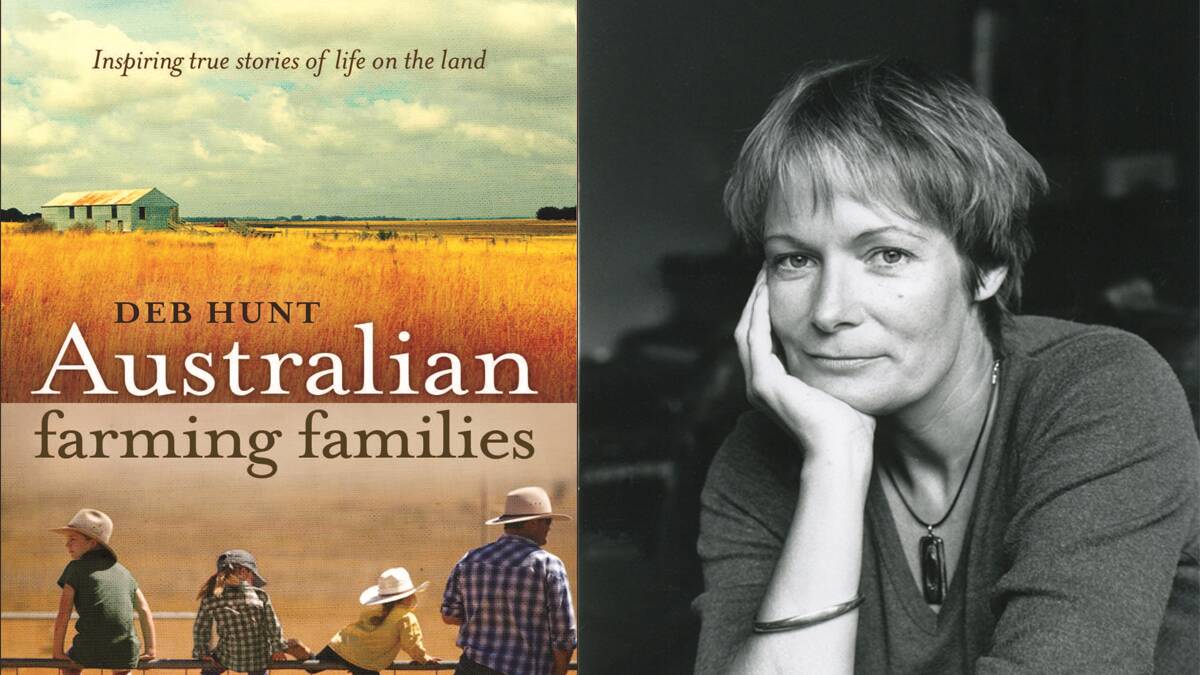 The author, Deb Hunt, and the cover of her new book, Australian farming families. Pics supplied.