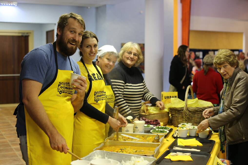 Chefs Paul West, Lisa Van Der Hout, Alicia Edmed and volunteer Carole Thomas serve the lunch. 