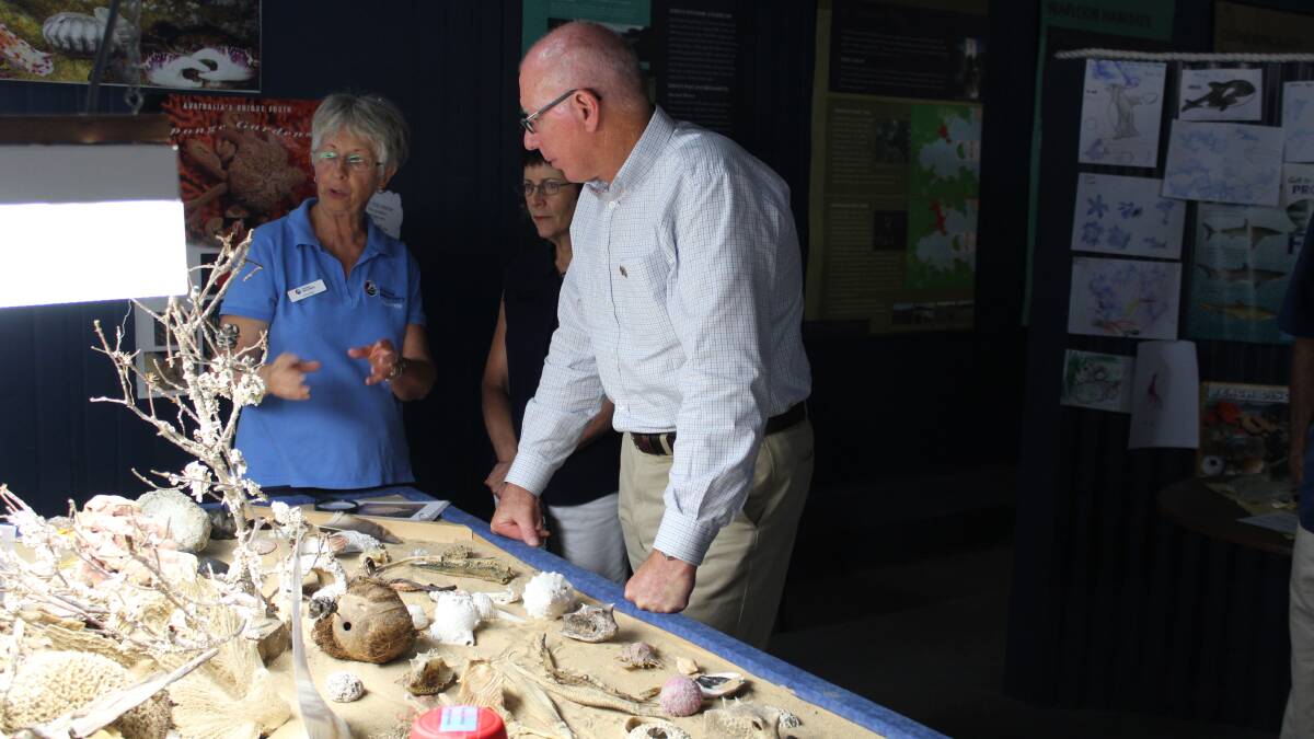 The Governor of NSW, His Excellency, David Hurley and wife Mrs Linda Hurley visited the Sapphire Coast Marine Discovery Centre in Eden on Thursday to meet staff and volunteers and check out the new exhibit.  Photos by Kate Liston 