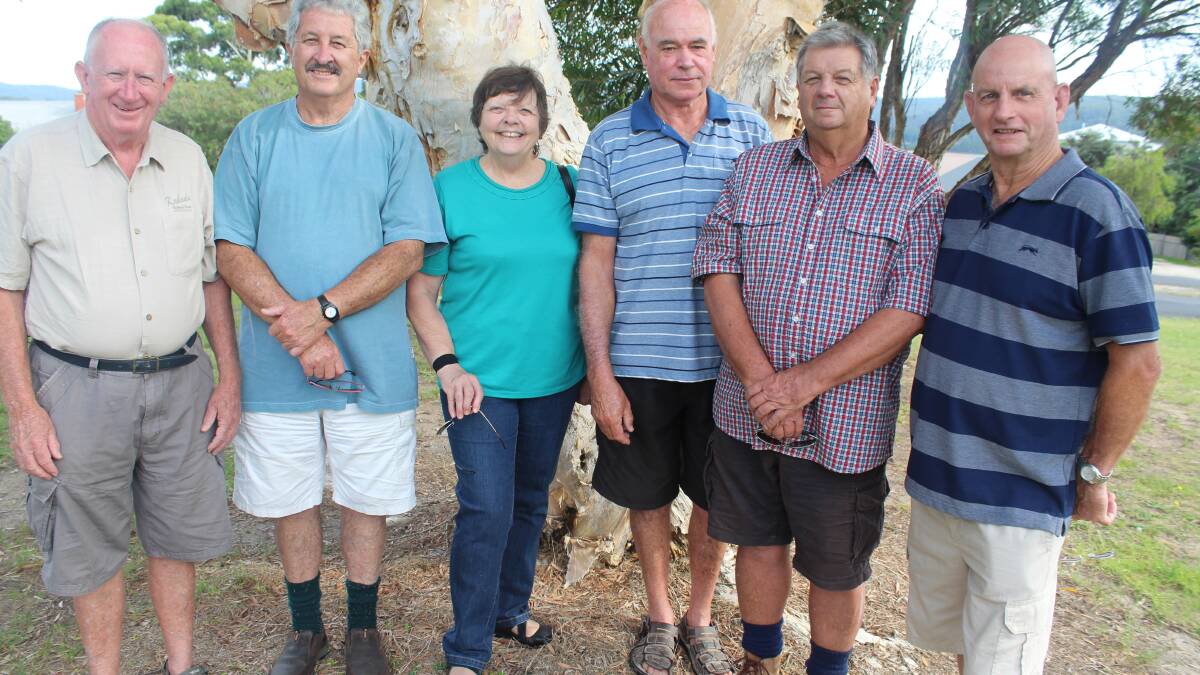 Eden Foreshores Landcare group members Peter Horne, John Walker, Kath French, Jeff Swane, Jeff Knight and Mike Stebbings from Eden Foreshores Landcare Group at Apex Park.  Photo Kate Liston  