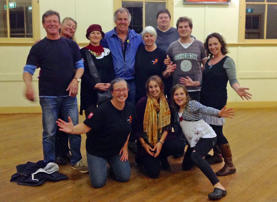 The fun crowd who came along to Footprint Theatre's first Friday evening theatre practice. (Back) Graham Brown, Michelle Wright, Rebecca Parker, Peter Clancy, Kerry Hynes, Michael Bootes, Michael Ubrihien, Jacinta Bourke, (front) Lis Shelley, Bree Shaw and Maggie Bourke. Photo: Footprint Theatre. 