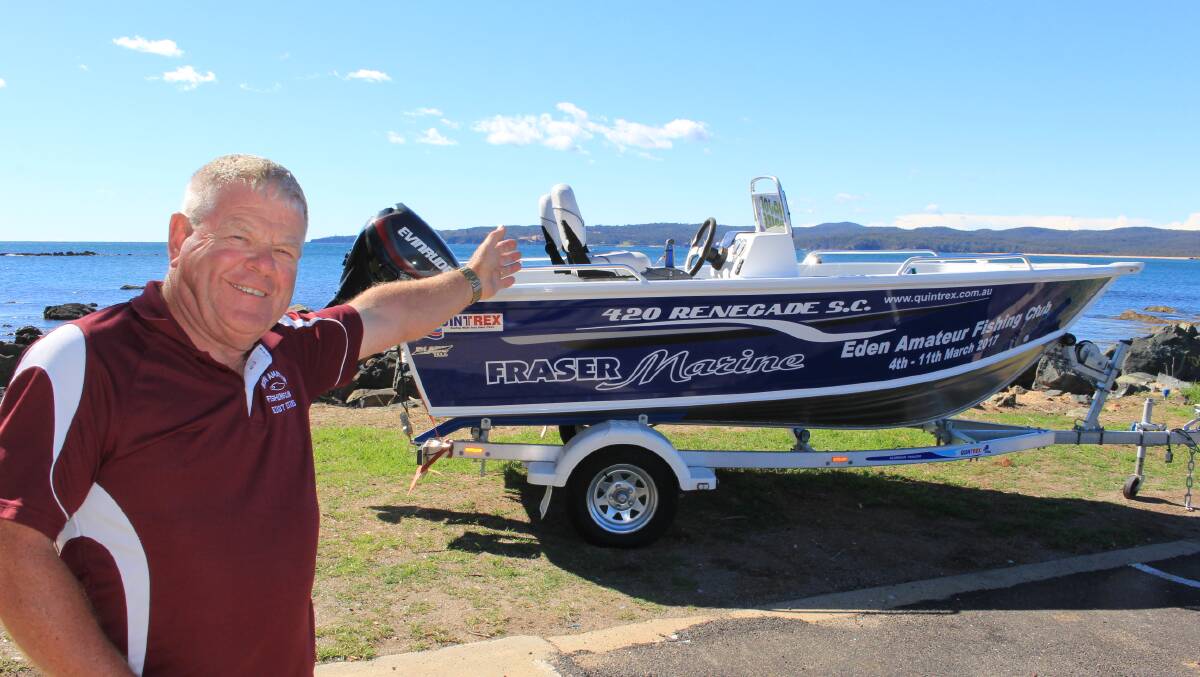 Acting president of the Eden Amatuer Fishing Club Eddy Evans is excited to give away this Quintex 420 Renegade boat.