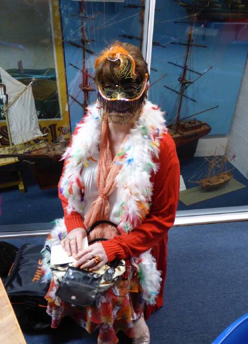 In Character: Dot Hawkins in costume as Pram Peach at the recent Murder Mystery fundraising night held at the Eden Killer Whale Museum. 