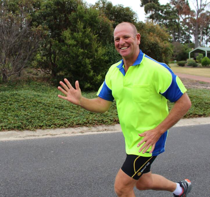 Marathon effort: Dane Waites can be seen running around Merimbula as he trains for his dream of running from Perth to Pambula next year. 