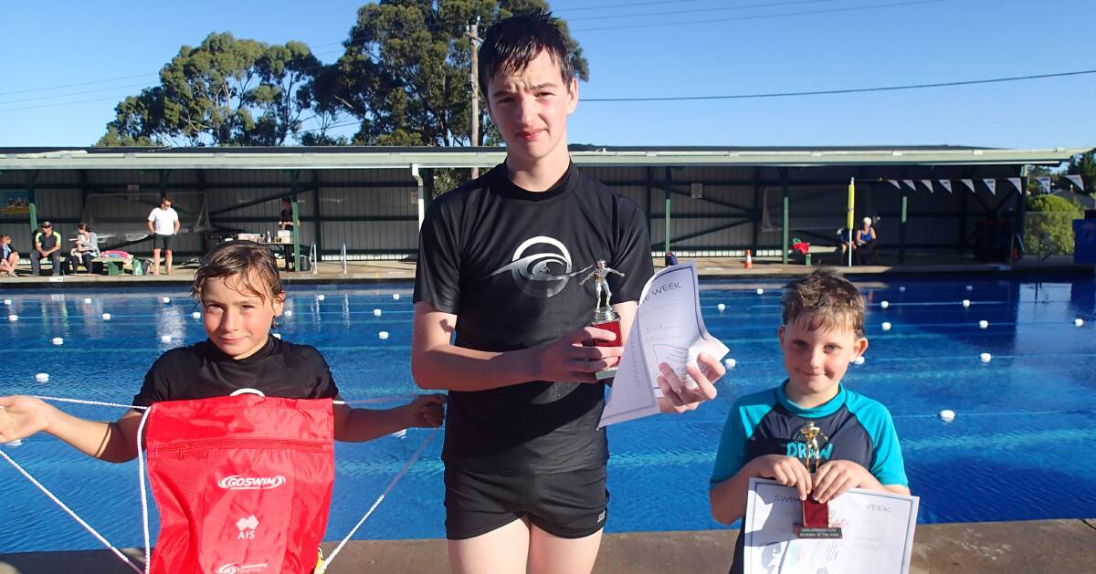 Grinning winners: Eden Swim Club's swimmers of the week Conan Kingsley Edwards, Will Robinson and Kaleb Donohue.