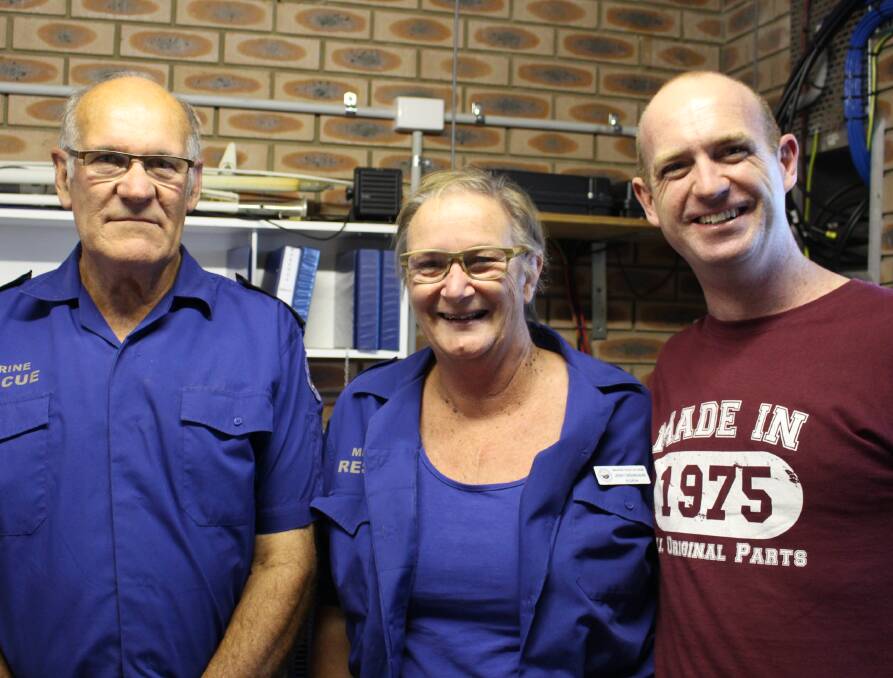 Ian Whiter, Jenny Drenkhahn and former volunteer James Webb. Ian and Jenny are original members of Eden's Marine Rescue and still volunteer today.