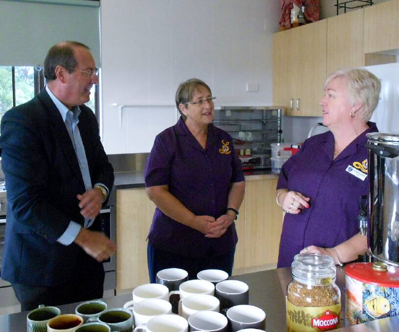 New and improved: Eden-Monaro MP Peter Hendy with Eden Lioness Club members Jill Jarvis, who was the driving force behind the new kitchen and Lynn Slater.