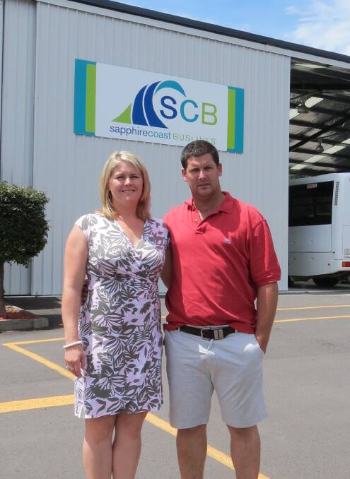Jamie and Anton Klemm urge drivers of the Sapphire Coast to take care around school buses. 