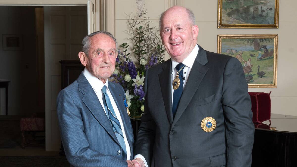 Community service: Murray Jarvis of Eden recieves his OAM from Govenor General Peter Cosgrove on Friday, April 15. Picture: Irene Dowdy, idphoto.com.au