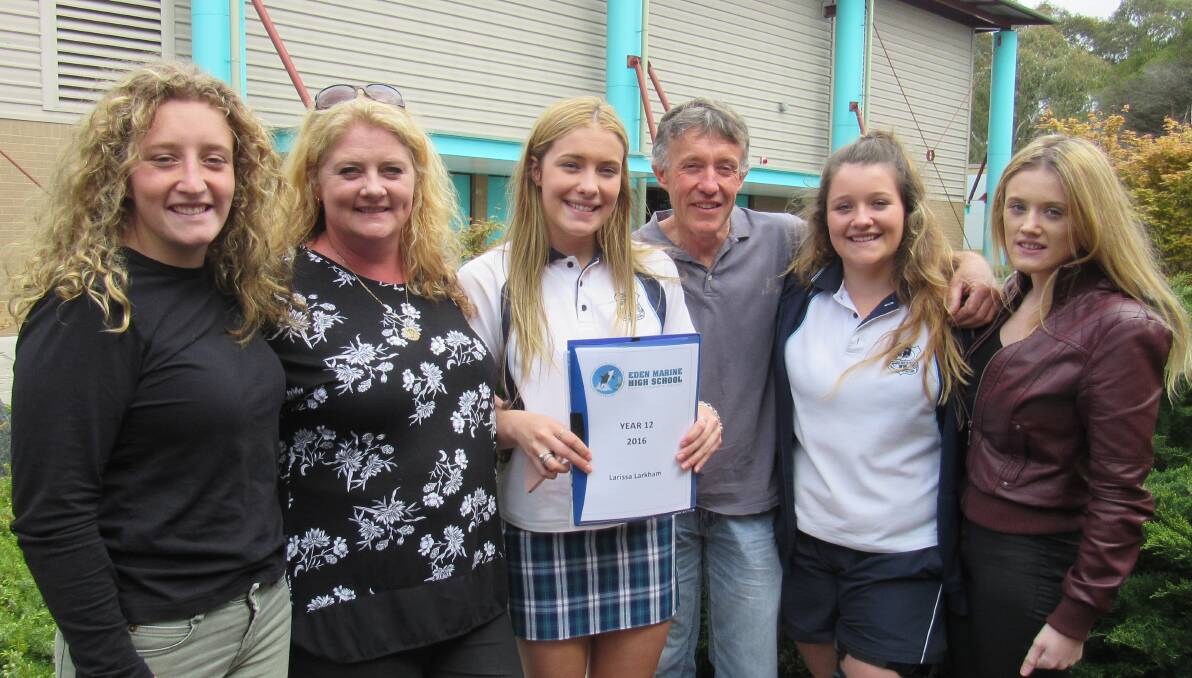 Larrissa Larkham with her sister Brianna, mum Monique, dad David and sisters Janitta and Mikayla at her Year 12 graduation on Friday, September 23.