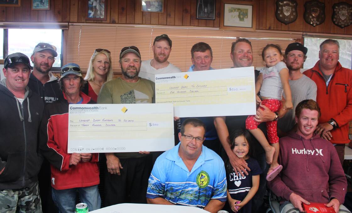 CHAMPIONS: The happy winners and runners up of the Merimbula Big Game and Lakes Angling Club Tri Estuary Challenge. Picture: Melanie Leach