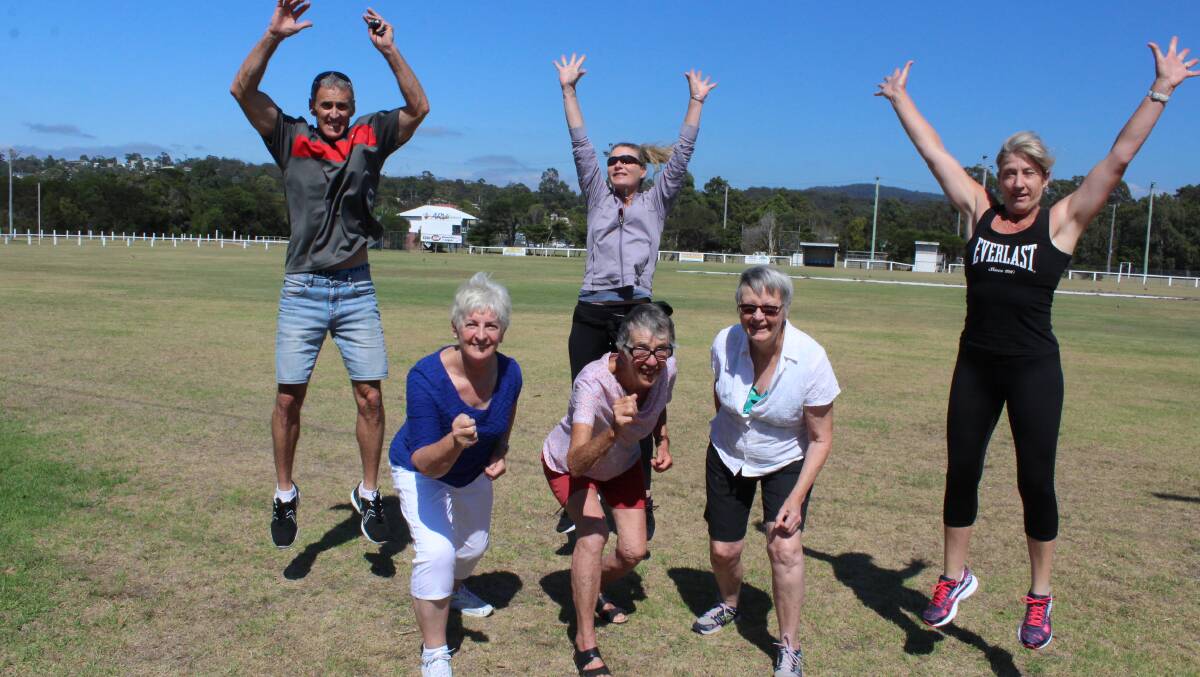 Fun Run: Eden Killer Whale Museum volunteers Mary Mitchell, Margaret Sheaves and Celia Hannan with some very excited Eden Gym members Patrick Avery, Kirsten Bowler and Sue Yalden. 