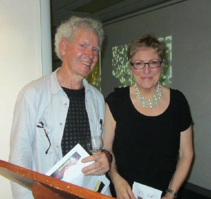 Winners are grinners: Bega Art Prize 2013 Winner Tony Sweeting with guest judge Dr Denise Ferris, Head of the Australian National University School of Art.