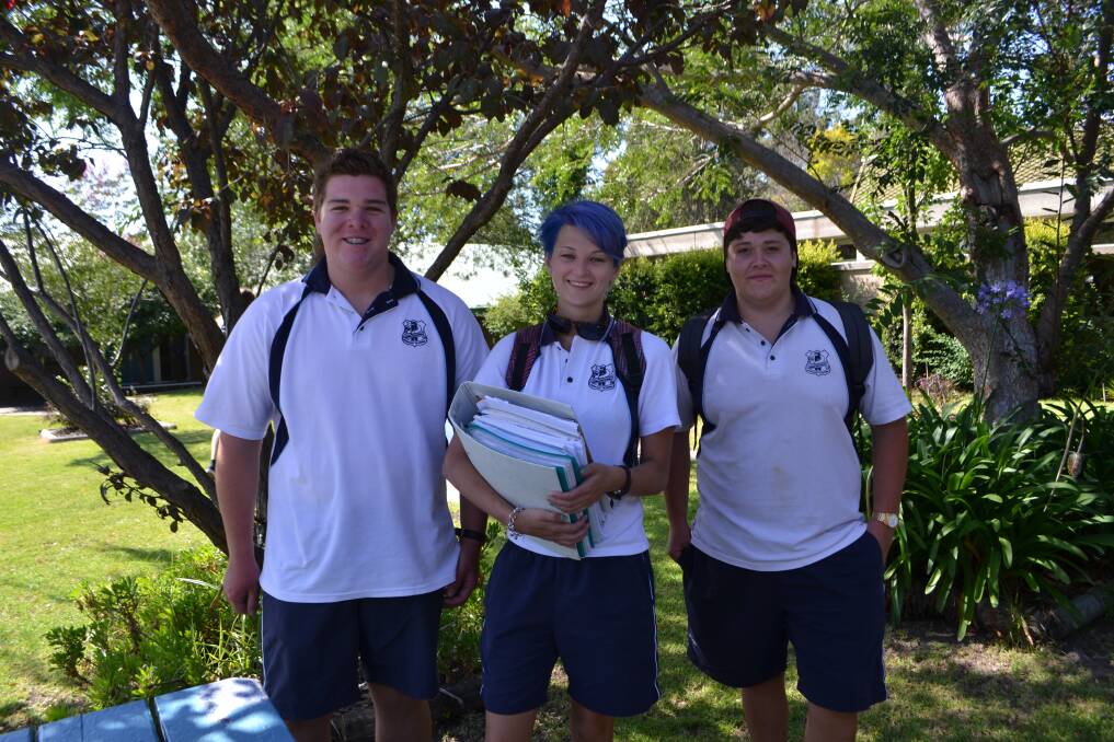 Getting down to the serious end of studies at Eden Marine High School, Hayden Ferencz (year 11), left, Molly Goward (Year 12), and Brent Andrews (Year 11).