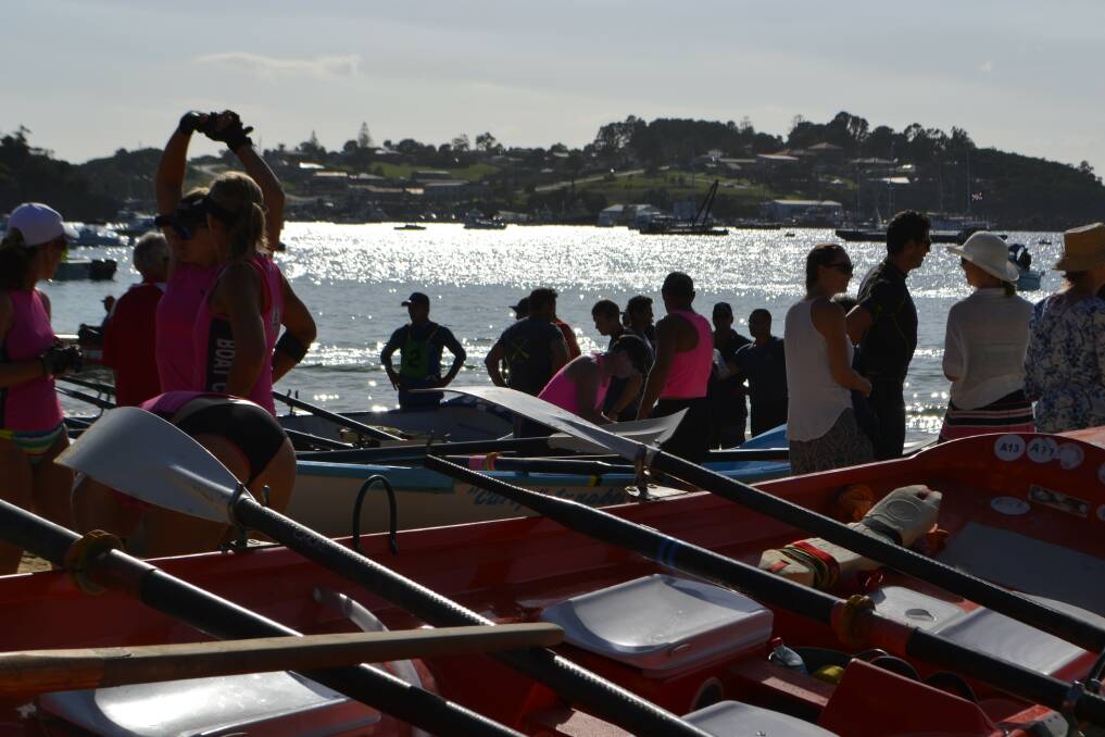 Pre-start at the final leg of the George Bass Surf Boat Marathon, Cocora Beach, Eden.