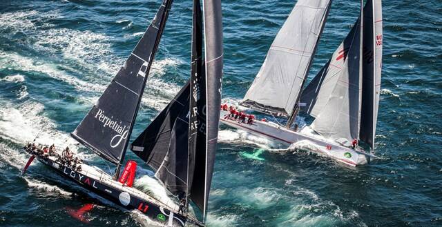 Perpetual LOYAL battles Wild Oats XI in yesterday's gripping start. PHOTO: Daniel Forster