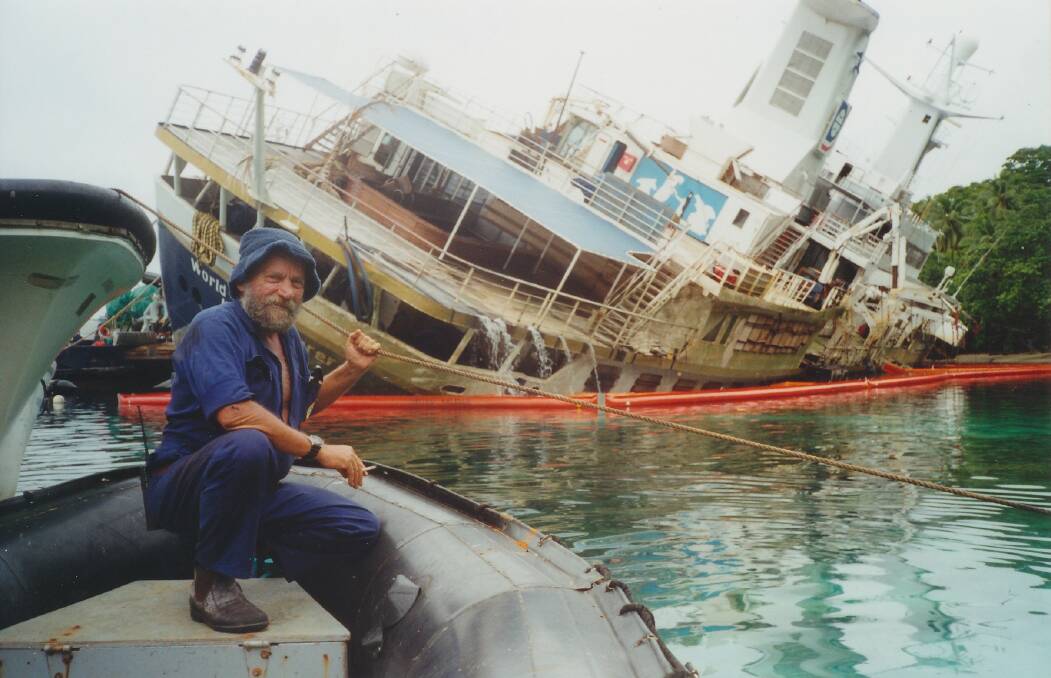 Dick Jolly, just off the World Discoverer cruise ship at Roderick Bay in the Solomon Islands. He had to abandon the salvage operation just before the Solomon Island coup in 2000, or risk being taken hostage. 