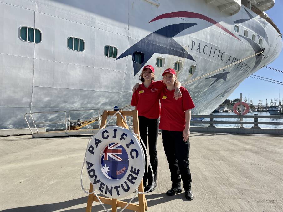 Eden Marine Year 11 students Ocea Thiedeman and Keely Grebert aboard the Pacific Adventure on March 7, 2023. Picture by Amandine Ahrens 