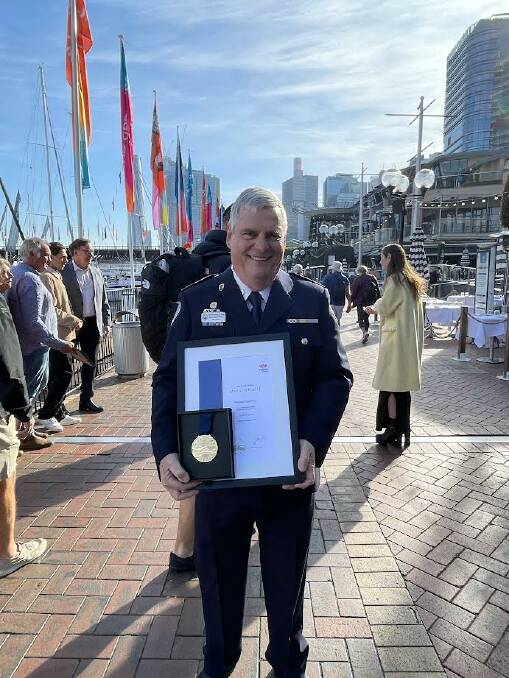 Merimbula's Bill Blakeman received the NSW Maritime Medal for community, for his outstanding contribution as a training officer. Picture supplied by Marine Rescue NSW. Picture supplied.
