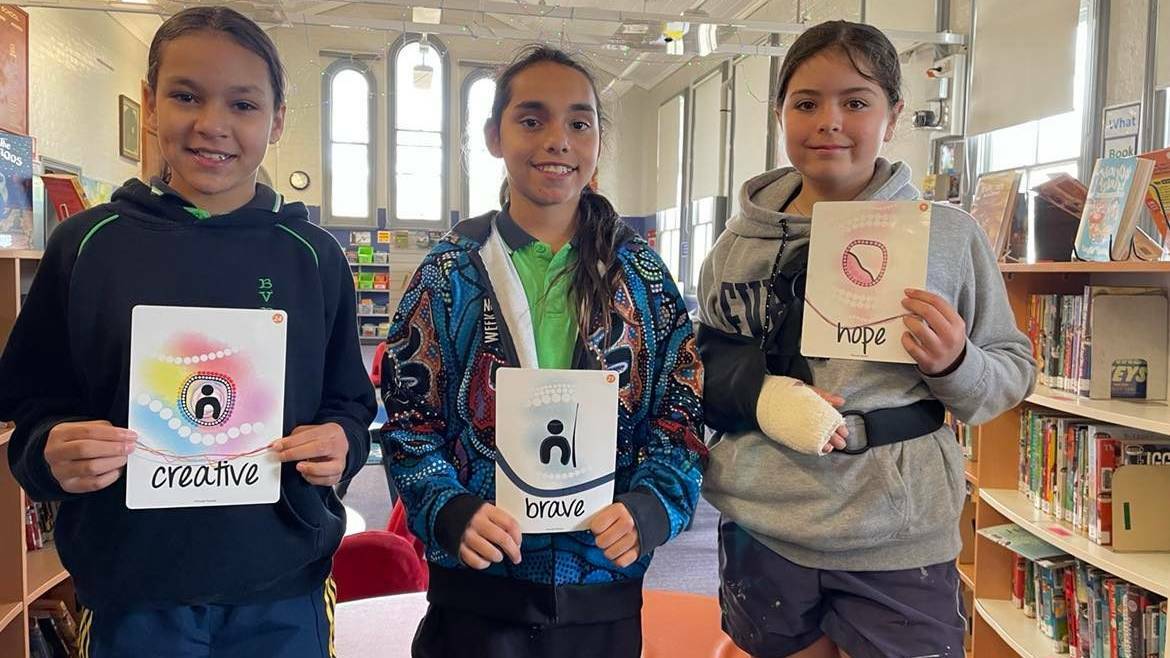 Bega Valley Public School students Savannah Coe, Talerah Thomas and Violet Matheson. Picture by Amandine Ahrens. 