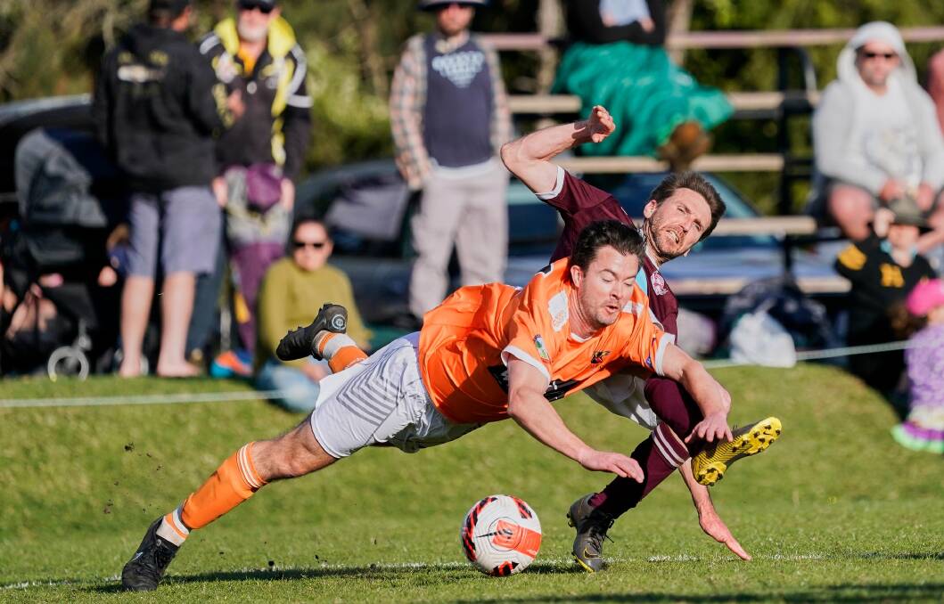 The mix of young energetic players coupled with experienced soccer players in Pambula's first grade men's team created the "winning combination". Photo: Razorback Sports Photography.