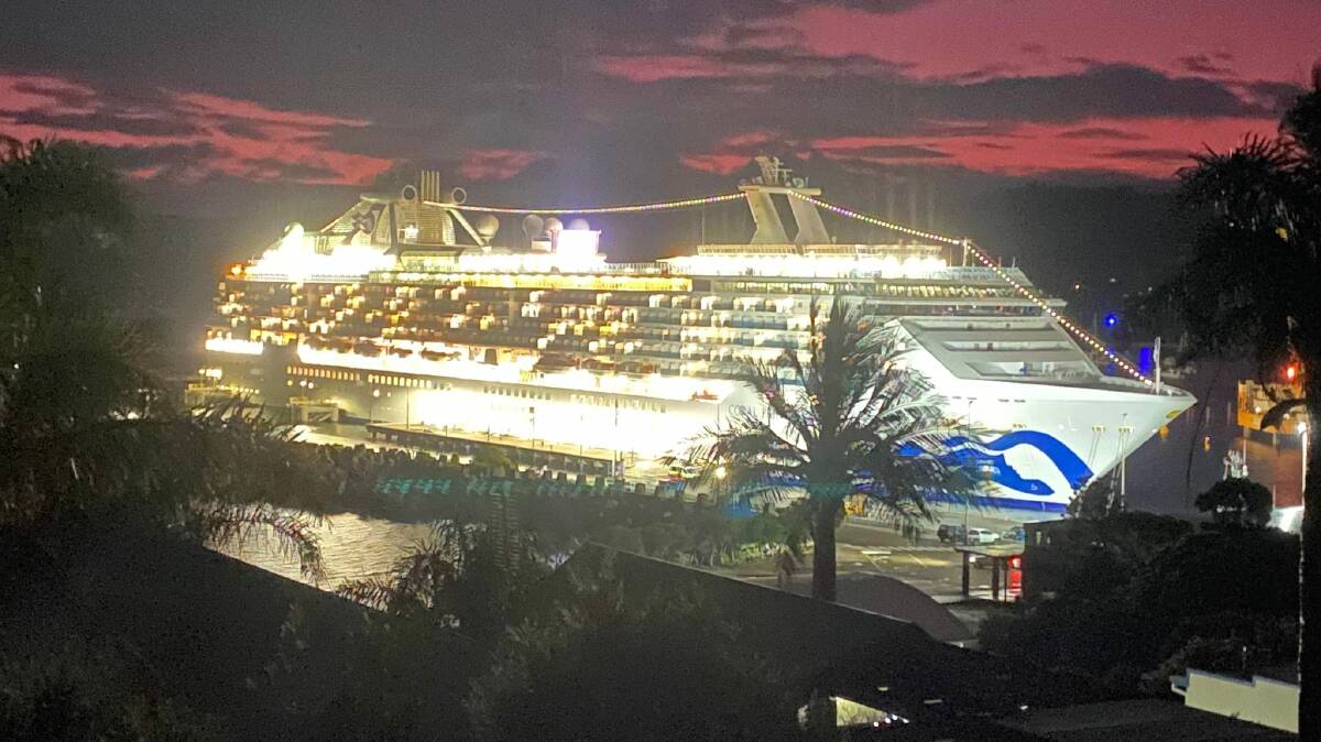 The Coral Princess cruise ship docked at Eden prior to it's departure for Sydney on Sunday, August 7, 2022. Photo: Debbie Meers. 