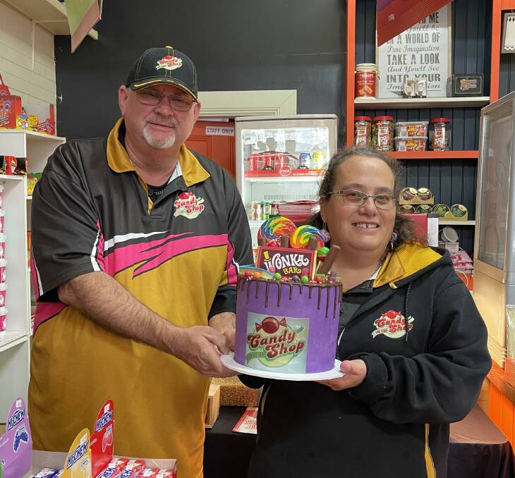 Craig and Rita Palmer celebrate one year of running their candy shop in Pambula. Photo: Amandine Ahrens
